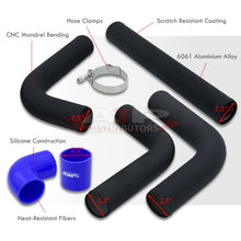 Load image into Gallery viewer, 2.5" Universal (8 Piece) Black Aluminum Piping Kit with 16 T-Bolt Clamps + Silicone Blue Couplers
