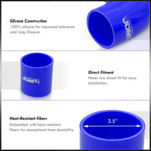 Load image into Gallery viewer, 2.5" Universal (8 Piece) Black Aluminum Piping Kit with U Bend with 16 T-Bolt Clamps + Silicone Blue Couplers