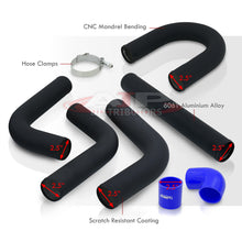 Load image into Gallery viewer, 2.5" Universal (8 Piece) Black Aluminum Piping Kit with U Bend with 16 T-Bolt Clamps + Silicone Blue Couplers
