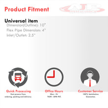 Load image into Gallery viewer, Universal Flex Pipe (Length: 10&quot; | Flex Pipe: 4&quot; | Inlet/Outlet: 2.5&quot;)
