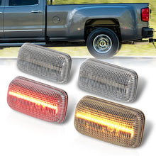 Load image into Gallery viewer, Chevrolet Silverado (Dually) 2500HD 3500HD 2015-2021 / GMC Sierra (Dually) 2500HD 3500HD 2015-2021 4 Piece Front Amber & Rear Red LED Fender Side Marker Lights Clear Len