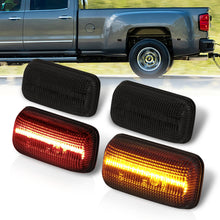 Load image into Gallery viewer, Chevrolet Silverado (Dually) 2500HD 3500HD 2015-2021 / GMC Sierra (Dually) 2500HD 3500HD 2015-2021 4 Piece Front Amber & Rear Red LED Fender Side Marker Lights Smoke Len
