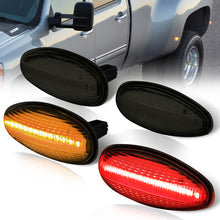Load image into Gallery viewer, Chevrolet Silverado (Dually) 2500HD 3500HD 2001-2014 / GMC Sierra (Dually) 2500HD 3500HD 1999-2014 4 Piece Front Amber & Rear Red LED Fender Side Marker Lights Smoke Len