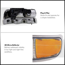 Load image into Gallery viewer, Chevrolet Silverado 1999-2002 / Suburban 2000-2006 / Tahoe 2000-2006 Factory Style Headlights + Bumpers Chrome Housing Clear Len Amber Reflector