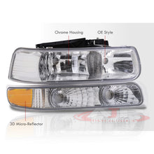 Load image into Gallery viewer, Chevrolet Silverado 1999-2002 / Suburban 2000-2006 / Tahoe 2000-2006 Factory Style Headlights + Bumpers Chrome Housing Clear Len Amber Reflector