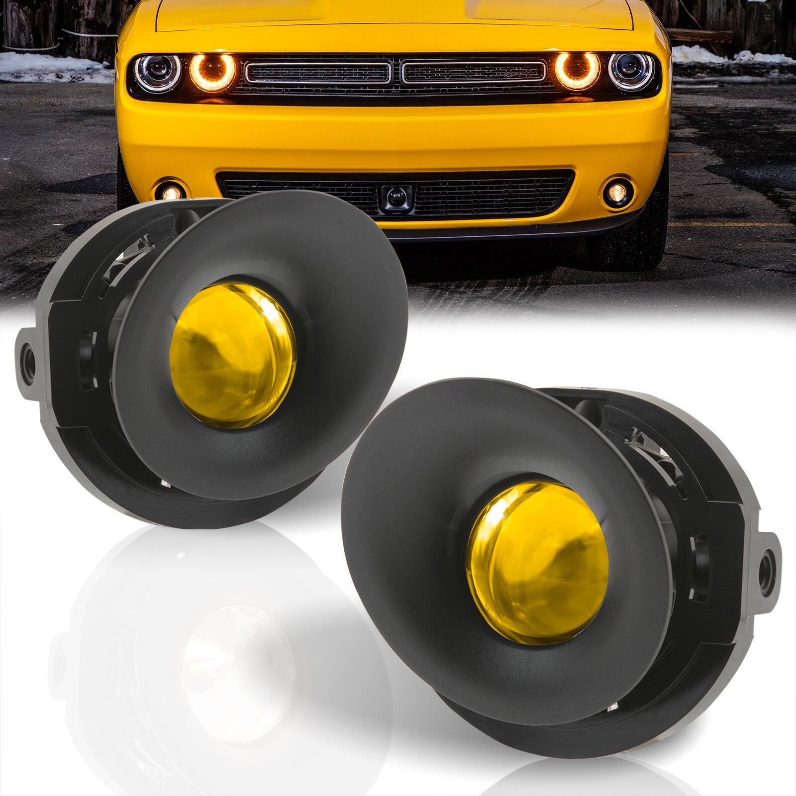 Dodge Challenger & Dart Fog Lights - Complete Front Bumper Kit With Halogen Bulbs (DOT/SAE Certified)