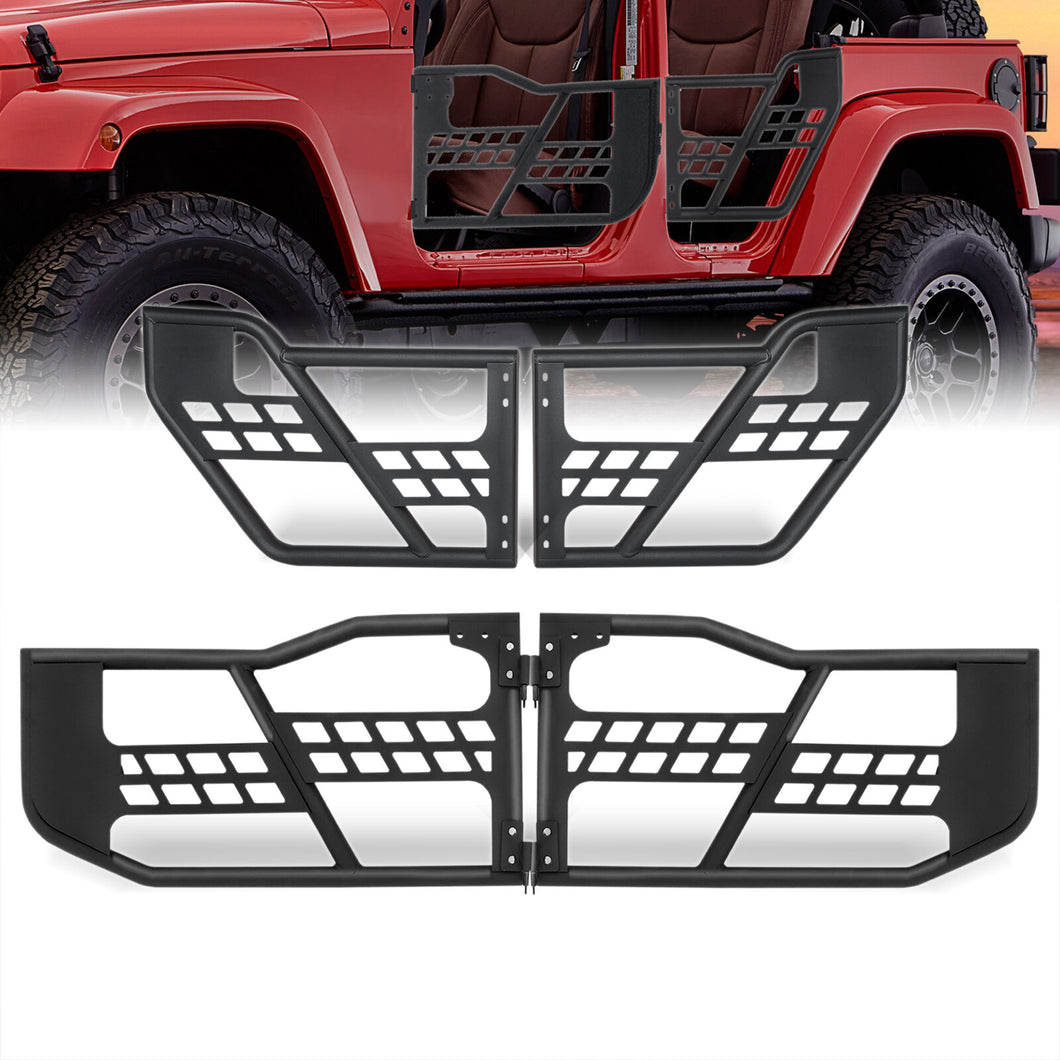For 2007-2018 Jeep Wrangler JK 4-Door Front & Rear Off-Road Steel Tubular Doors Textured Black