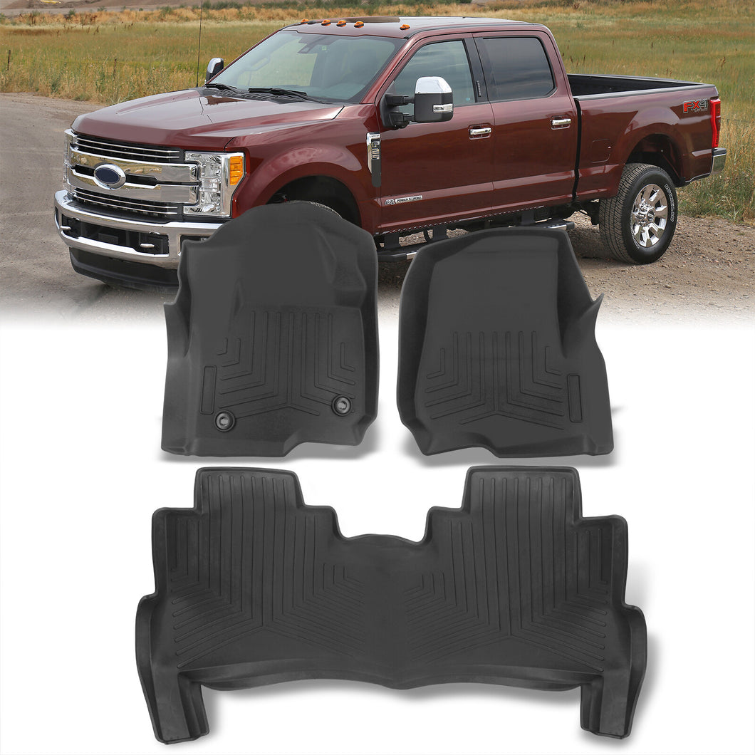 Ford F250 F350 F450 Super Duty Crew Cab 2017-2022 All Weather Guard 3D Floor Mat Liner (Models With Carpet Flooring & Rear Under-Seat Storage)