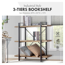 Load image into Gallery viewer, 3-Tier Retro Wooden Bookshelf Industrial Office Home Storage Display Decoration Rack Organizer Wall Shelf Ladder Bookcase with Metal Frames (Brown)