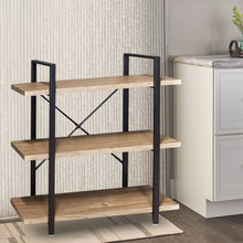 Load image into Gallery viewer, 3-Tier Retro Wooden Bookshelf Industrial Office Home Storage Display Decoration Rack Organizer Wall Shelf Ladder Bookcase with Metal Frames (Brown)