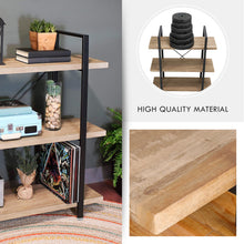Load image into Gallery viewer, 3-Tier Retro Wooden Bookshelf Industrial Office Home Storage Display Decoration Rack Organizer Wall Shelf Ladder Bookcase with Metal Frames (Brown)