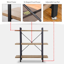 Load image into Gallery viewer, 3-Tier Retro Wooden Bookshelf Industrial Office Home Storage Display Decoration Rack Organizer Wall Shelf Ladder Bookcase with Metal Frames (Brown)