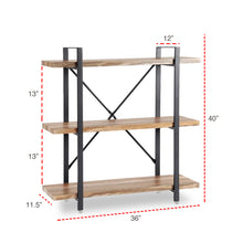 Load image into Gallery viewer, 3-Tier Retro Wooden Bookshelf Industrial Office Home Storage Display Decoration Rack Organizer Wall Shelf Ladder Bookcase with Metal Frames (Brown)