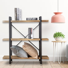 Load image into Gallery viewer, 3-Tier Retro Wooden Bookshelf Industrial Office Home Storage Display Decoration Rack Organizer Wall Shelf Ladder Bookcase with Metal Frames (Brown)
