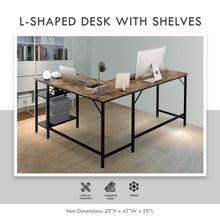 Load image into Gallery viewer, Industrial L-Shaped Corner Desk with Shelves Computer Gaming PC Laptop Home Office Study Workstation Organizer Table Top Wood & Metal Frame - 59" L