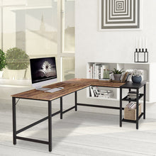 Load image into Gallery viewer, Industrial L-Shaped Corner Desk with Shelves Computer Gaming PC Laptop Home Office Study Workstation Organizer Table Top Wood & Metal Frame - 59" L