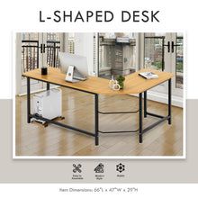 Load image into Gallery viewer, Industrial L-Shaped Corner Desk with CPU Stand Computer Gaming PC Laptop Home Office Study Workstation Organizer Table Top Wood & Metal Frame - 66" L