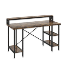 Load image into Gallery viewer, Industrial Office Desk with Monitor Shelf, Computer Stand, & 2-Tier Shelves Home Study Gaming PC Laptop Workstation Organizer Table Top Wood & Metal Frame - 55" L