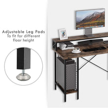 Load image into Gallery viewer, Industrial Office Desk with Monitor Shelf, Computer Stand, & 2-Tier Shelves Home Study Gaming PC Laptop Workstation Organizer Table Top Wood & Metal Frame - 55" L