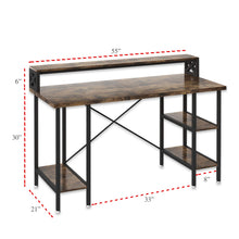 Load image into Gallery viewer, Industrial Office Desk with Monitor Shelf, Computer Stand, & 2-Tier Shelves Home Study Gaming PC Laptop Workstation Organizer Table Top Wood & Metal Frame - 55" L