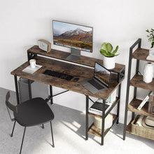Load image into Gallery viewer, Industrial Office Desk with Monitor Shelf, Computer Stand, & 2-Tier Shelves Home Study Gaming PC Laptop Workstation Organizer Table Top Wood & Metal Frame - 55" L