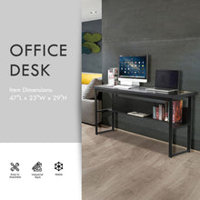Load image into Gallery viewer, Computer Desk Laptop Table with Bookshelf Home Office Study Gaming PC Workstation Organizer Industrial Wood & Metal Frame Furniture (Black) - 47" L