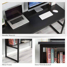 Load image into Gallery viewer, Computer Desk Laptop Table with Bookshelf Home Office Study Gaming PC Workstation Organizer Industrial Wood & Metal Frame Furniture (Black) - 47" L