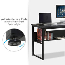 Load image into Gallery viewer, Computer Desk Laptop Table with Bookshelf Home Office Study Gaming PC Workstation Organizer Industrial Wood & Metal Frame Furniture (Black) - 47" L