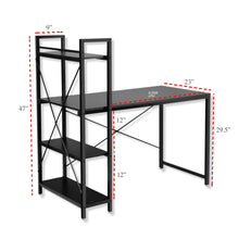 Load image into Gallery viewer, Computer Laptop Desk with 4-Tier Shelves Home Office Study Gaming PC Workstation Organizer Table Top Mopdern Style Retro Wood & Metal Frame - 47" L