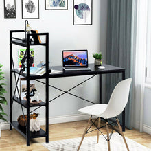 Load image into Gallery viewer, Computer Laptop Desk with 4-Tier Shelves Home Office Study Gaming PC Workstation Organizer Table Top Mopdern Style Retro Wood & Metal Frame - 47" L