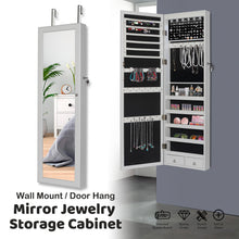 Load image into Gallery viewer, 48" Wall Door Mounted Mirrored Jewelry Organizer Mirror Cabinet Armoire Lockable Storage Box with LED Lights & Velvet Interior (Gray)