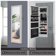 Load image into Gallery viewer, 48" Wall Door Mounted Mirrored Jewelry Organizer Mirror Cabinet Armoire Lockable Storage Box with LED Lights & Velvet Interior (Gray)