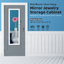 Load image into Gallery viewer, 48" Wall Door Mounted Mirrored Jewelry Organizer Mirror Cabinet Armoire Lockable Storage Box with LED Lights & Velvet Interior (White)