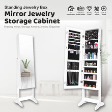 Load image into Gallery viewer, 59" Full Length Dressing Mirror Jewelry Cabinet Free Standing Armoire Lockable Storage Box Organizer with Removable Boxes & Keys (White)