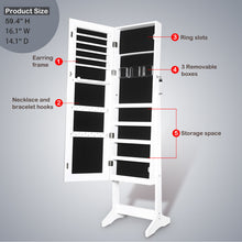 Load image into Gallery viewer, 59" Full Length Dressing Mirror Jewelry Cabinet Free Standing Armoire Lockable Storage Box Organizer with Removable Boxes & Keys (White)