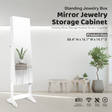 Load image into Gallery viewer, 59" Full Length Dressing Mirror Jewelry Cabinet Free Standing Armoire Lockable Storage Box Organizer with Removable Boxes & Keys (White)
