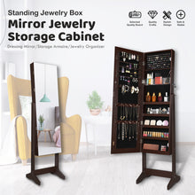 Load image into Gallery viewer, 59" Full Length Dressing Mirror Jewelry Cabinet Free Standing Armoire Lockable Storage Box Organizer with Removable Boxes & Keys (Brown)