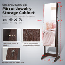 Load image into Gallery viewer, 59" Full Length Dressing Mirror Jewelry Cabinet Free Standing Armoire Lockable Storage Box Organizer with Removable Boxes & Keys (Brown)