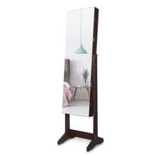 Load image into Gallery viewer, 59" Full Length Dressing Mirror Jewelry Cabinet Free Standing Armoire Lockable Storage Box Organizer with Removable Boxes & Keys (Brown)