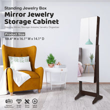 Load image into Gallery viewer, 59" Full Length Dressing Mirror Jewelry Cabinet Free Standing Armoire Lockable Storage Box Organizer with Removable Boxes & Keys (Brown)