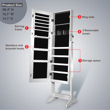 Load image into Gallery viewer, 59" Full Length Dressing Mirror Jewelry Cabinet Free Standing Armoire Lockable Storage Box Organizer with Removable Boxes & Keys (Gray)