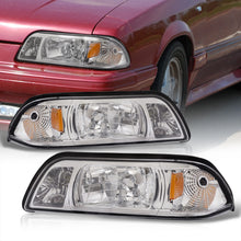 Load image into Gallery viewer, Ford Mustang 1987-1993 1 Piece Style Headlights + Corners Chrome Housing Clear Len Amber Reflector
