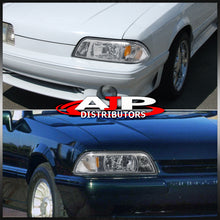 Load image into Gallery viewer, Ford Mustang 1987-1993 1 Piece Style Headlights + Corners Chrome Housing Clear Len Amber Reflector