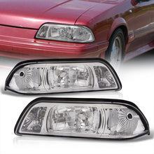 Load image into Gallery viewer, Ford Mustang 1987-1993 1 Piece Style Headlights + Corners Chrome Housing Clear Len Clear Reflector