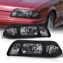 Load image into Gallery viewer, Ford Mustang 1987-1993 1 Piece Style Headlights + Corners Black Housing Clear Len Clear Reflector
