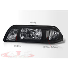 Load image into Gallery viewer, Ford Mustang 1987-1993 1 Piece Style Headlights + Corners Black Housing Clear Len Clear Reflector