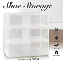 Load image into Gallery viewer, AJP Distributors 6-Pack Push-Pull Drawer Type Stackable Shoe Storage Container Box Organizer with 120° Lids for Home Closet &amp; Entryway Sneakers Shoes Cabinet Bins Transparent Plastic Boxes Set (Clear)
