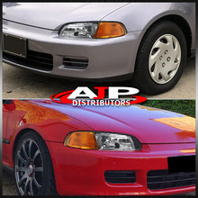 Load image into Gallery viewer, Honda Civic Sedan 1992-1995 1 Piece Style Headlights + Corners Black Housing Clear Len Amber Reflector