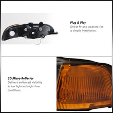 Load image into Gallery viewer, Honda Civic Sedan 1992-1995 1 Piece Style Headlights + Corners Chrome Housing Clear Len Amber Reflector