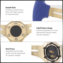 Load image into Gallery viewer, Universal 350mm Heavy Duty Steel Steering Wheel Gold Center Metallic Blue